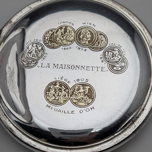 大約 1910 年古董 La Maisonette 懷錶 銀色側面獵人錶殼 工作狀況良好